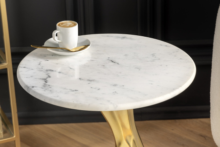 Masă laterală TEAR 60cm aurie cu marmură albă  [5]
