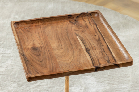 Masă laterală TRAYFUL 55cm pătrată, blat din salcâm 35cm și bază din marmură [4]