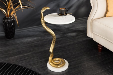 Masă laterală WILDLIFE COBRA 60cm aurie cu marmură albă  [8]