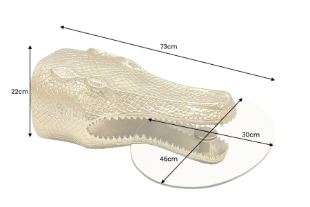 Masă laterală WILDLIFE CROCODILE 75cm ,masă de cafea suspendată ovală,sticlă securizată, aurie  [3]