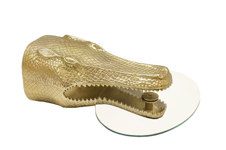 Masă laterală WILDLIFE CROCODILE 75cm ,masă de cafea suspendată ovală,sticlă securizată, aurie  [0]
