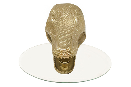 Masă laterală WILDLIFE CROCODILE 75cm ,masă de cafea suspendată ovală,sticlă securizată, aurie  [2]