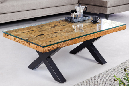 Masuta de cafea BARRACUDA din lemn reciclat de tec si blat din sticla, 110 cm [3]