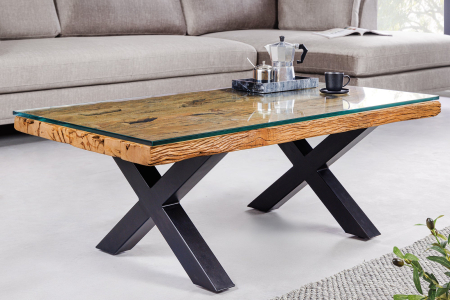 Masuta de cafea BARRACUDA din lemn reciclat de tec si blat din sticla, 110 cm [1]