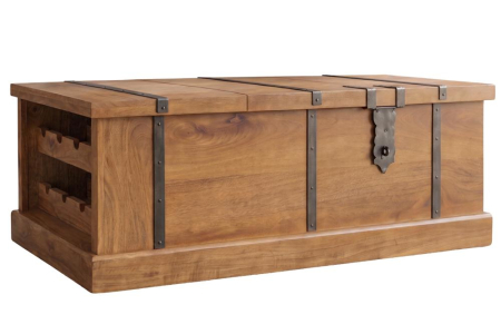 Living - Măsuță de cafea BODEGA 100 cm cu rafturi pentru sticle de vin și compartimente de depozitare, din lemn de mango, finisaj miere - Chest Design