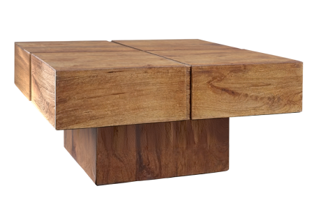 Living - Măsuță de cafea BOLT, 70 cm, pătrată, cu bază în formă de piedestal, din lemn de mango, finisaj maro miere