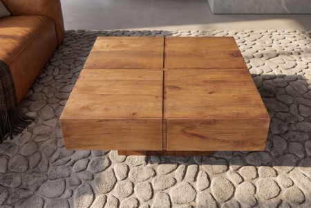 Măsuță de cafea BOLT, 70 cm, pătrată, cu bază în formă de piedestal, din lemn de mango, finisaj maro miere [3]