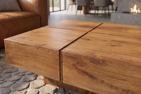 Măsuță de cafea BOLT, 70 cm, pătrată, cu bază în formă de piedestal, din lemn de mango, finisaj maro miere [4]