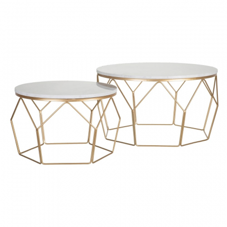 Masute de cafea - Set 2 măsuțe de cafea cu blat din marmură și metal auriu 80 X 80 X 46 CM