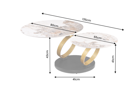 Măsuță de cafea DANCING RINGS 80-135 cm rotundă, rotativă, cu inele Pandora din ceramică auriu mat [13]