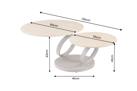 Măsuță de cafea DANCING RINGS 80-135 cm rotundă, rotativă, din ceramică travertin, culoare șampanie-greige [12]
