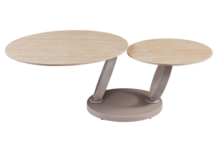 Măsuță de cafea DANCING RINGS 80-135 cm rotundă, rotativă, din ceramică travertin, culoare șampanie-greige [11]