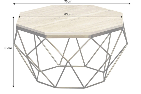 Măsuță de cafea DIAMOND 70 cm, cadru din alamă, blat din travertin bej [6]