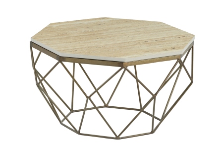 Living - Măsuță de cafea DIAMOND 70 cm, cadru din alamă, blat din travertin bej