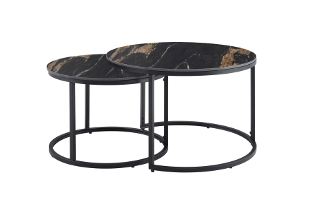Living - Măsuță de cafea ELEGANCE 75 cm, set de 2, ceramică Aurora Oro, negru cu nisip auriu