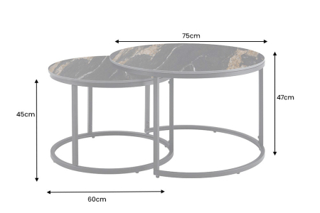 Măsuță de cafea ELEGANCE 75 cm, set de 2, ceramică Aurora Oro, negru cu nisip auriu [8]