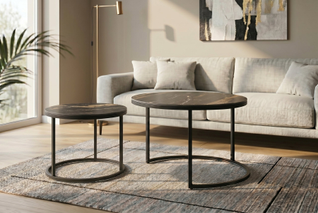 Măsuță de cafea ELEGANCE 75 cm, set de 2, ceramică Aurora Oro, negru cu nisip auriu [2]