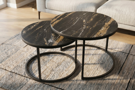 Măsuță de cafea ELEGANCE 75 cm, set de 2, ceramică Aurora Oro, negru cu nisip auriu [3]