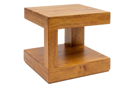 Living - Măsuță de cafea GIANT 45x45 cm cu raft deschis de depozitare, din lemn de mango, finisaj maro miere