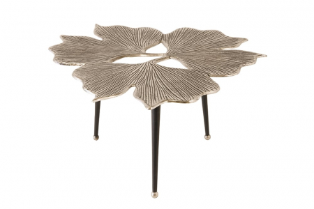 Living - Masuta de cafea  GINKGO LEAFS 75 cm din metal argintiu lucrat manual