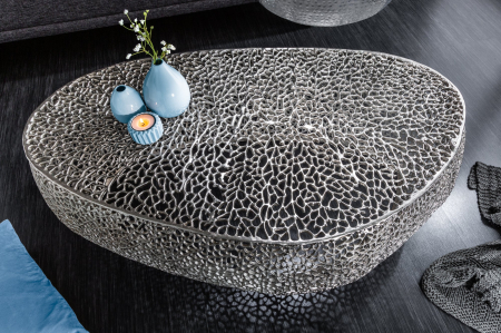 Masuta de cafea LEAF  handmade din metal argintiu, 122 cm [3]