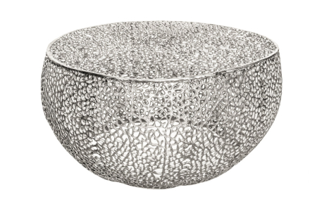 Masute de cafea - Masuta de cafea LEAF  handmade din metal argintiu, 80 cm