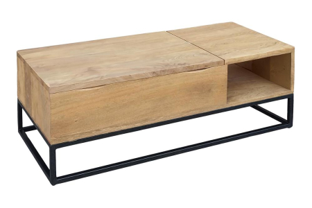 Living - Măsuță de cafea MAKASSAR FUNCTION, înălțime reglabilă de 110 cm, cu spațiu de depozitare, lemn de mango, culoare crem natural