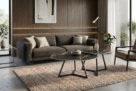 Măsuță de cafea MARVELOUS 70 cm, aurora oro, ceramică, negru, auriu, nisip [5]
