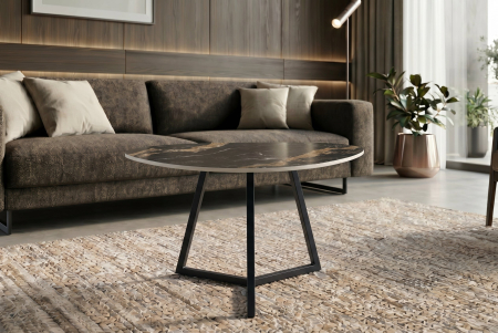 Măsuță de cafea MARVELOUS 70 cm, aurora oro, ceramică, negru, auriu, nisip [3]
