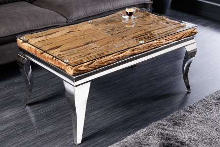 Măsuță de cafea MODERN BAROCK BARRACUDA 100 cm cromată, cu blat de sticlă, fără blat de tec [3]