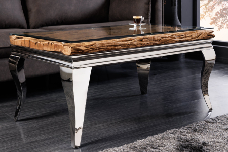 Măsuță de cafea MODERN BAROCK BARRACUDA 100 cm cromată, cu blat de sticlă, fără blat de tec [1]