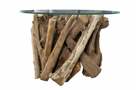 Masute de cafea - Masuta de cafea NATURE LOUNGE din lemn de tec si blat din sticla securizata