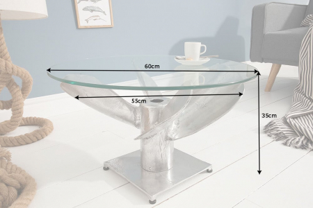 Masute de cafea - Masuta de cafea Ocean cu blat din sticla securizata si baza in forma de elice