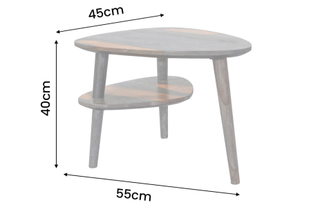 Măsuță de cafea ORGANIC LIVING 55 cm, formă organică, cu raft deschis de depozitare, din lemn de sheesham, finisaj gri fum [7]