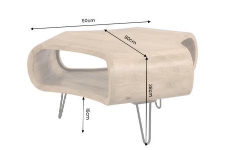 Măsuță de cafea ORGANIC LIVING 90 cm cu raft deschis de depozitare, din lemn de mango natural, cu picioare în formă de agrafă [7]