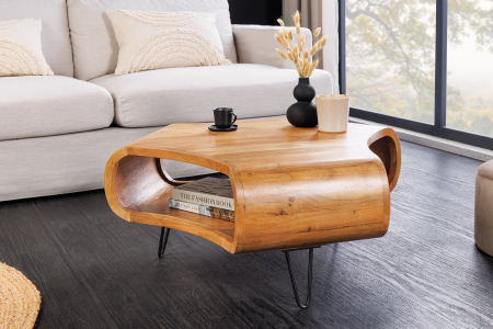 Măsuță de cafea ORGANIC LIVING 90 cm cu raft deschis de depozitare, din lemn de salcâm, finisaj maro miere [5]