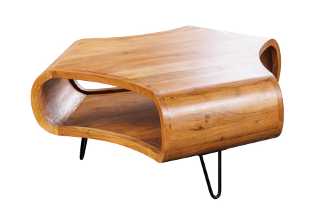 Living - Măsuță de cafea ORGANIC LIVING 90 cm cu raft deschis de depozitare, din lemn de salcâm, finisaj maro miere