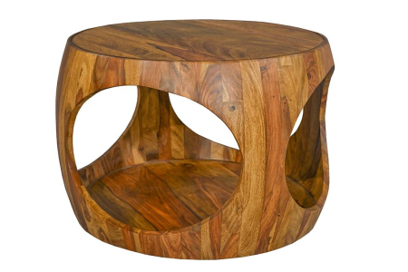 Living - Măsuță de cafea ORGANIC LOOP rotundă, 60 cm, cu compartiment de depozitare deschis, din lemn de sheesham maro