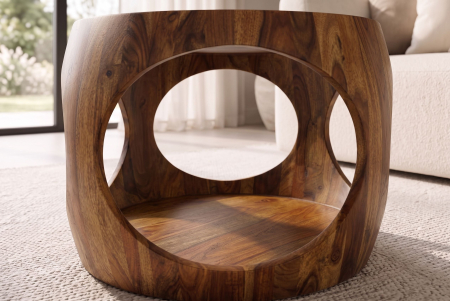 Măsuță de cafea ORGANIC LOOP rotundă, 60 cm, cu compartiment de depozitare deschis, din lemn de sheesham maro [5]