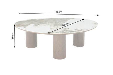 Măsuță de cafea ORGANIKO 110 cm, aspect ceramic alb-maro, cu cadru aspect lemn de nuc [5]