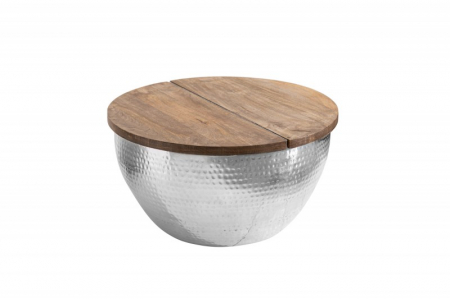Masuta de cafea Orient Storage cu spatiu de depozitare din metal argintiu si blat din lemn de salcam [5]