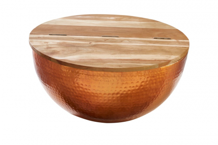 Living - Masuta de cafea Orient Storage cu spatiu de depozitare din metal si blat din lemn de salcam
