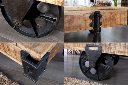 Masuta de cafea Railway din lemn masiv de mango si picioare metalice in forma de rotile [5]
