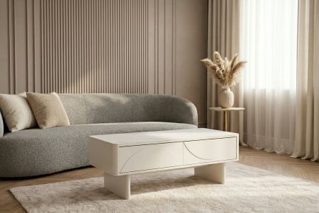 Măsuță de cafea SAVOY 120 cm 3D albă cu blat din ceramică imitație de marmură albă [3]