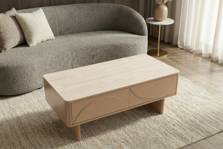 Măsuță de cafea SAVOY 120 cm 3D natural cu blat din ceramică imitație de marmură travertin [2]