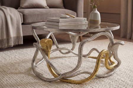 Măsuță de cafea SNAKE 70 cm argintiu-auriu cu blat de sticlă [5]