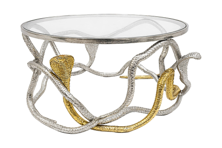 Living - Măsuță de cafea SNAKE 70 cm argintiu-auriu cu blat de sticlă