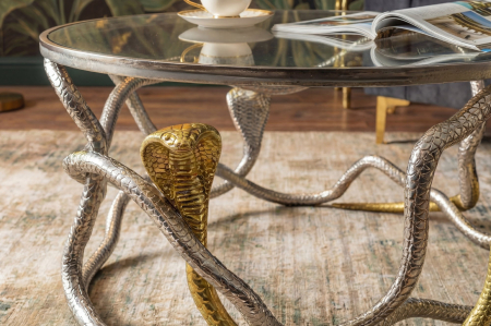 Măsuță de cafea SNAKE 70 cm argintiu-auriu cu blat de sticlă [4]