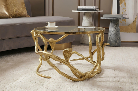 Măsuță de cafea SNAKE 70 cm aurie cu blat din sticlă [2]