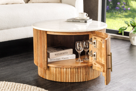 Masuta de cafea TRES CHIC rotunda din lemn de mango natural si blat din marmura, 60 cm [3]